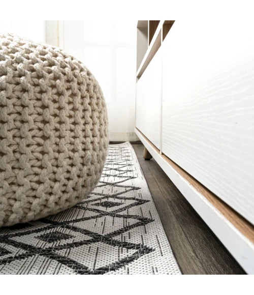 Tokay Bohemian Geometric Ivory/Black 2 ft. x 10 ft. Indoor/Outdoor Runner Rug