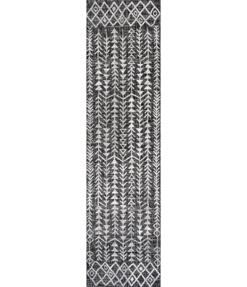 Tokay Bohemian Geometric Black/Ivory 2 ft. x 10 ft. Indoor/Outdoor Runner Rug