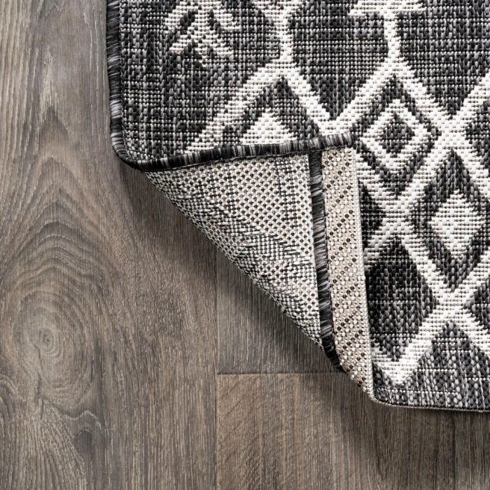 Tokay Bohemian Geometric Black/Ivory 2 ft. x 8 ft. Indoor/Outdoor Runner Rug
