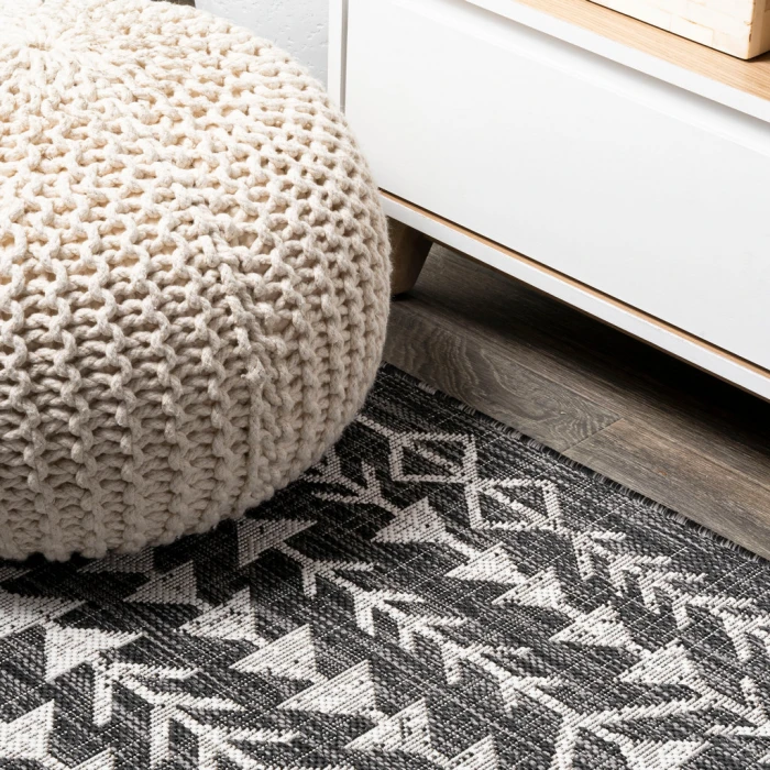Tokay Bohemian Geometric Black/Ivory 2 ft. x 8 ft. Indoor/Outdoor Runner Rug