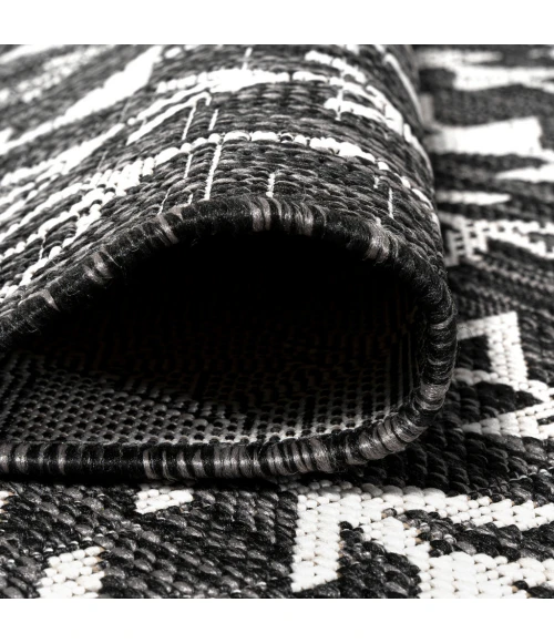Tokay Bohemian Geometric Black/Ivory 2 ft. x 10 ft. Indoor/Outdoor Runner Rug