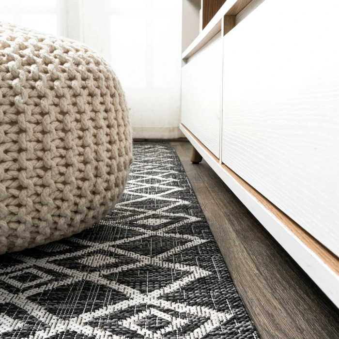 Tokay Bohemian Geometric Black/Ivory 2 ft. x 8 ft. Indoor/Outdoor Runner Rug
