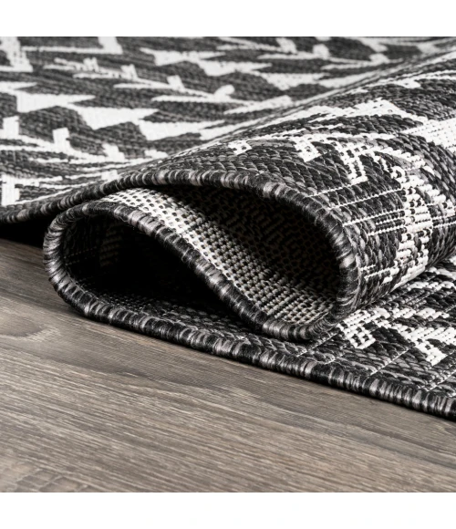 Tokay Bohemian Geometric Black/Ivory 2 ft. x 10 ft. Indoor/Outdoor Runner Rug