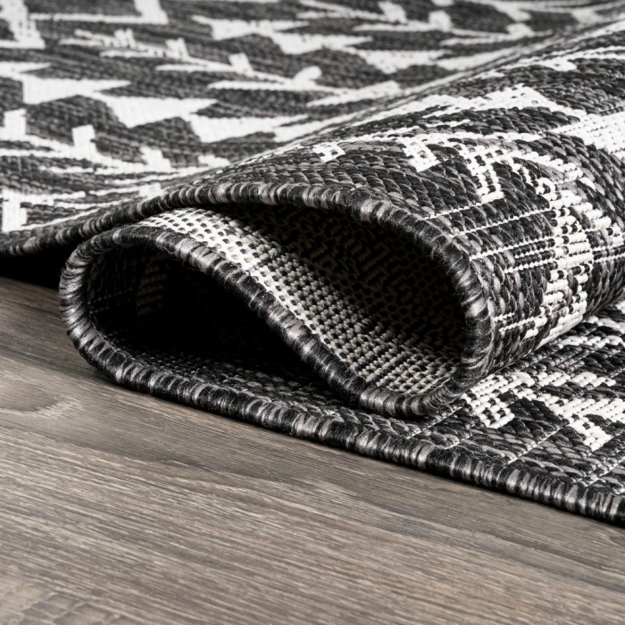 Tokay Bohemian Geometric Black/Ivory 2 ft. x 8 ft. Indoor/Outdoor Runner Rug
