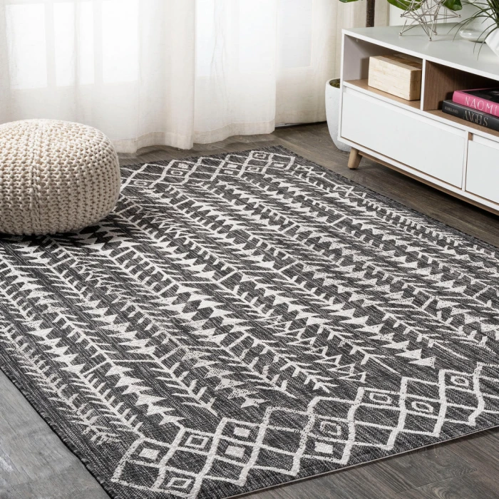 Tokay Bohemian Geometric Black/Ivory 3 ft. x 5 ft. Indoor/Outdoor Area Rug