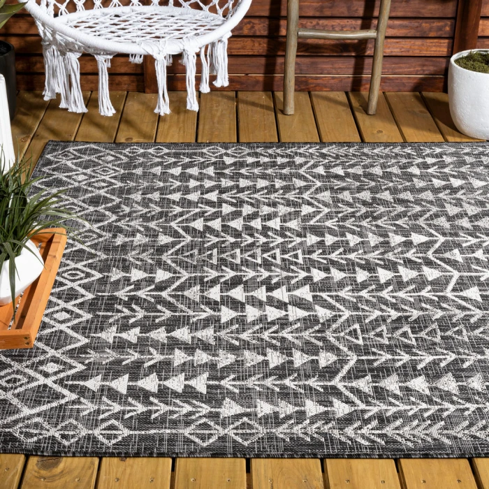 Tokay Bohemian Geometric Black/Ivory 3 ft. x 5 ft. Indoor/Outdoor Area Rug