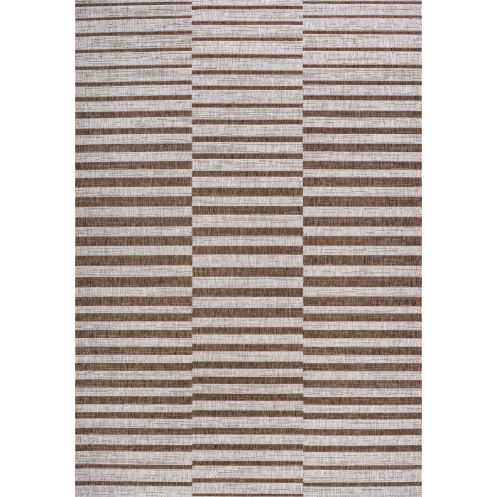 Sukie Modern Offset Stripe Beige/Brown 3 ft. x 5 ft. Indoor/Outdoor Area Rug