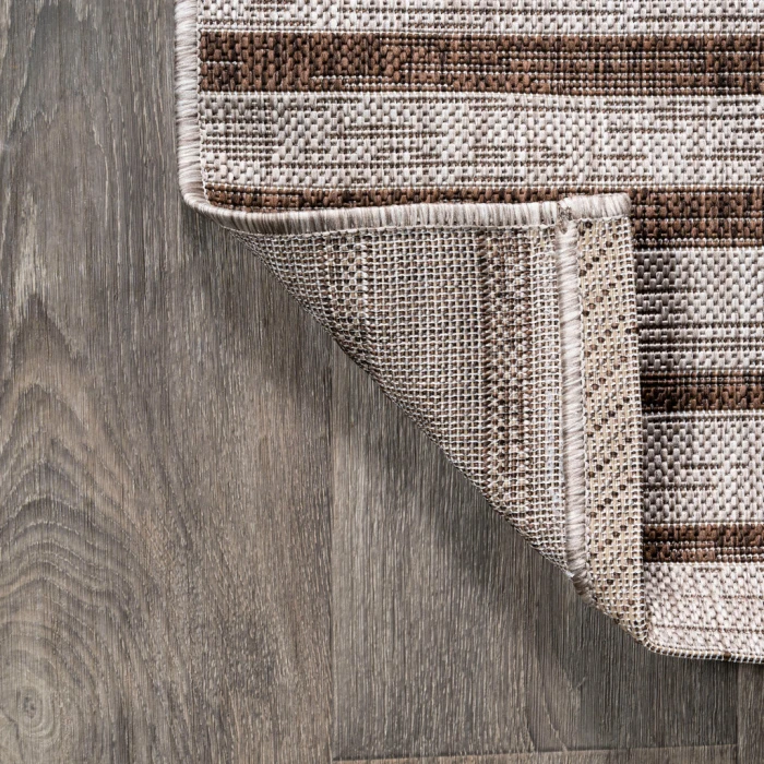 Sukie Modern Offset Stripe Beige/Brown 2 ft. x 8 ft. Indoor/Outdoor Runner Rug