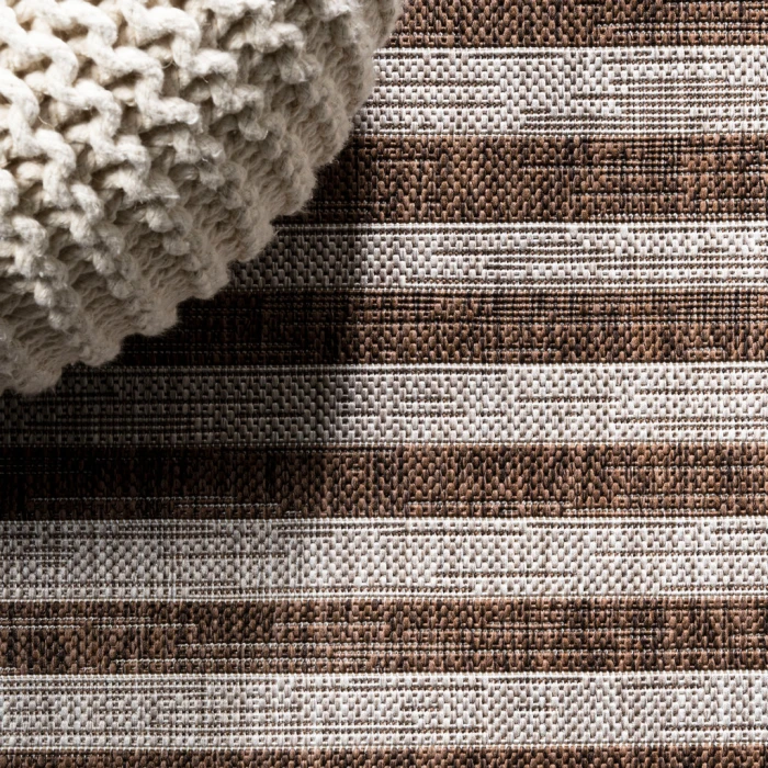 Sukie Modern Offset Stripe Beige/Brown 2 ft. x 8 ft. Indoor/Outdoor Runner Rug