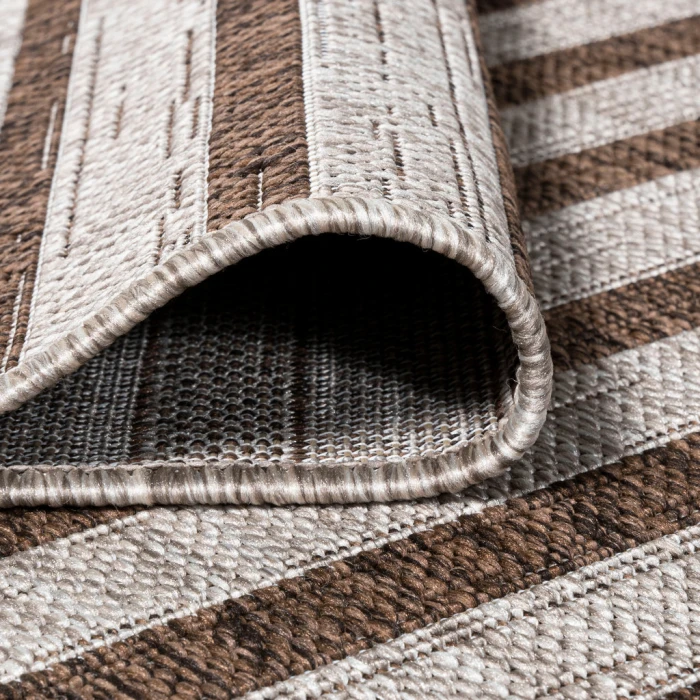Sukie Modern Offset Stripe Beige/Brown 2 ft. x 8 ft. Indoor/Outdoor Runner Rug