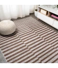 Sukie Modern Offset Stripe Beige/Brown 3 ft. x 5 ft. Indoor/Outdoor Area Rug