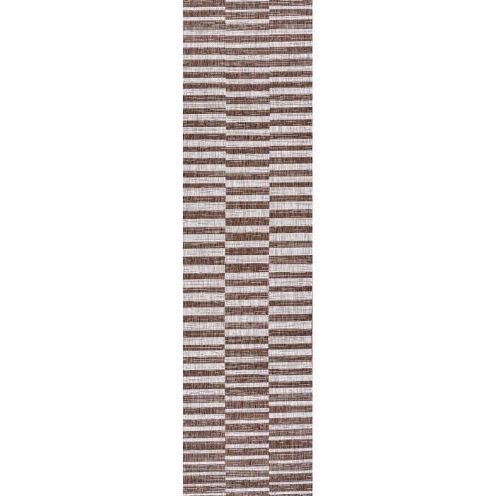 Sukie Modern Offset Stripe Brown/Beige 2 ft. x 8 ft. Indoor/Outdoor Runner Rug