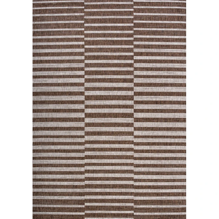 Sukie Modern Offset Stripe Brown/Beige 3 ft. x 5 ft. Indoor/Outdoor Area Rug