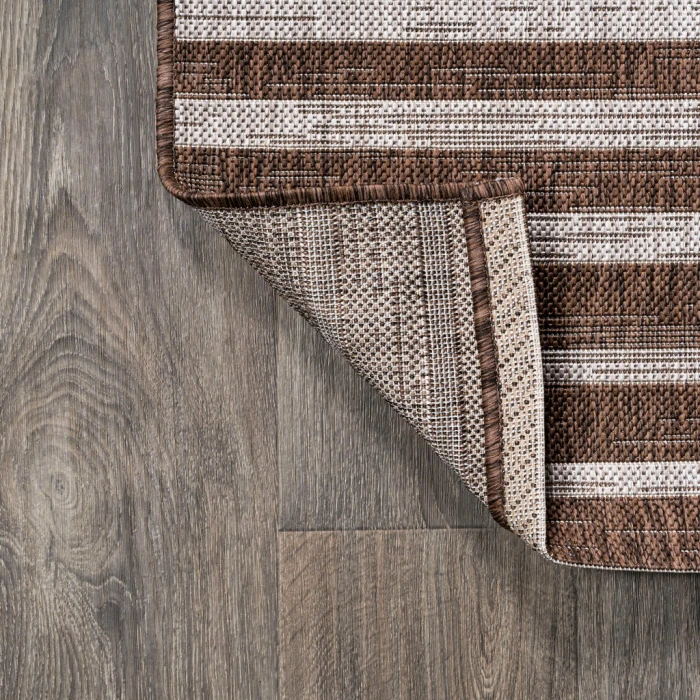 Sukie Modern Offset Stripe Brown/Beige 2 ft. x 8 ft. Indoor/Outdoor Runner Rug