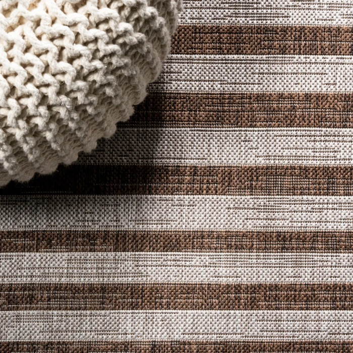 Sukie Modern Offset Stripe Brown/Beige 2 ft. x 8 ft. Indoor/Outdoor Runner Rug