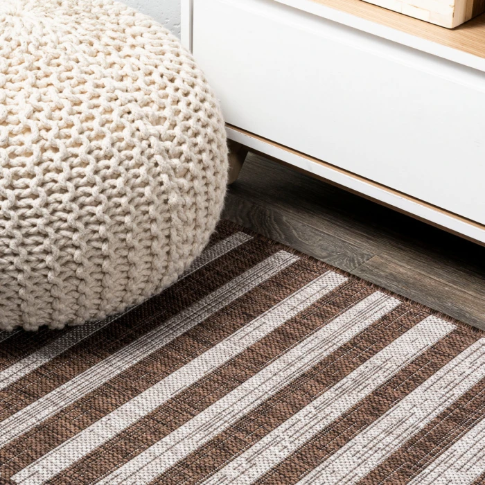 Sukie Modern Offset Stripe Brown/Beige 2 ft. x 8 ft. Indoor/Outdoor Runner Rug