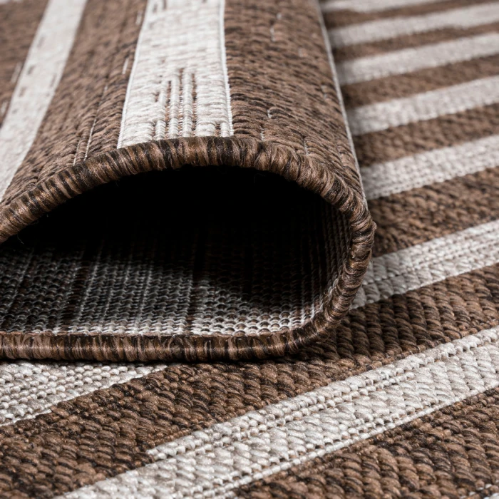 Sukie Modern Offset Stripe Brown/Beige 2 ft. x 8 ft. Indoor/Outdoor Runner Rug