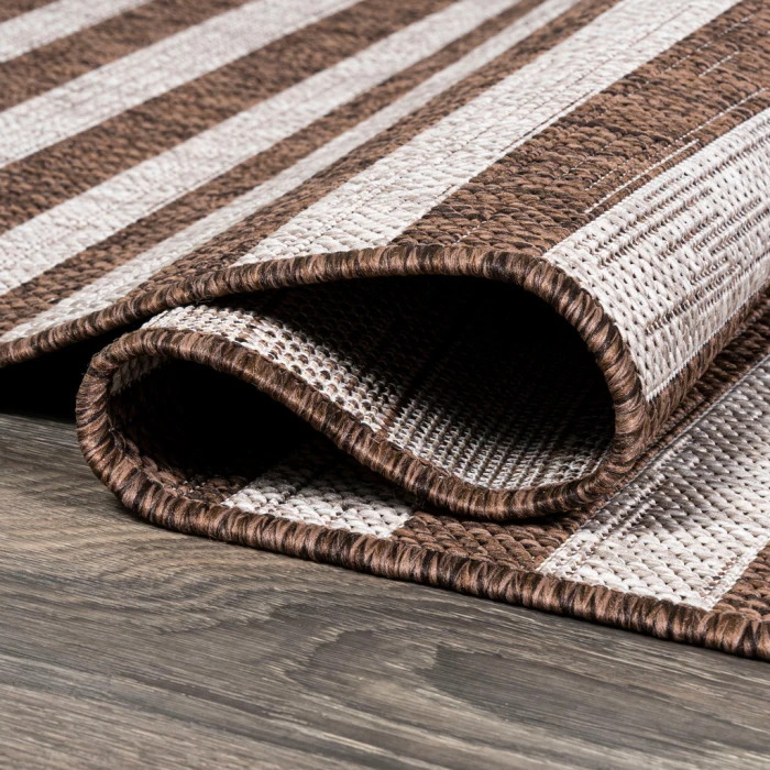 Sukie Modern Offset Stripe Brown/Beige 2 ft. x 8 ft. Indoor/Outdoor Runner Rug