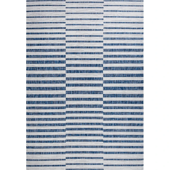 Sukie Modern Offset Stripe Ivory/Blue 3 ft. x 5 ft. Indoor/Outdoor Area Rug