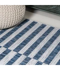Sukie Modern Offset Stripe Ivory/Blue 2 ft. x 8 ft. Indoor/Outdoor Runner Rug