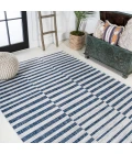 Sukie Modern Offset Stripe Ivory/Blue 3 ft. x 5 ft. Indoor/Outdoor Area Rug