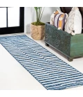 Sukie Modern Offset Stripe Blue/Ivory 2 ft. x 8 ft. Indoor/Outdoor Runner Rug