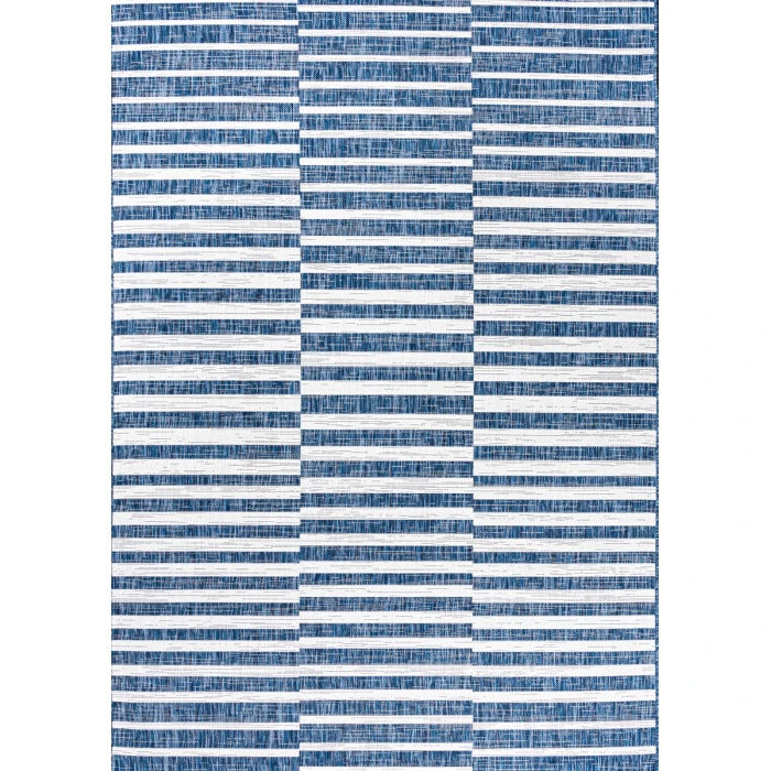 Sukie Modern Offset Stripe Blue/Ivory 3 ft. x 5 ft. Indoor/Outdoor Area Rug