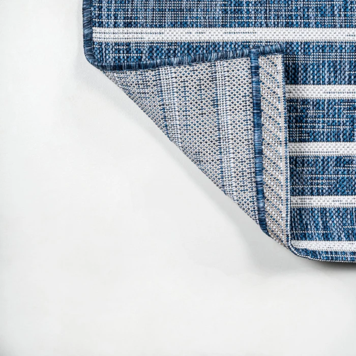 Sukie Modern Offset Stripe Blue/Ivory 2 ft. x 8 ft. Indoor/Outdoor Runner Rug