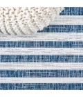 Sukie Modern Offset Stripe Blue/Ivory 2 ft. x 8 ft. Indoor/Outdoor Runner Rug