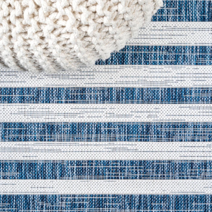 Sukie Modern Offset Stripe Blue/Ivory 2 ft. x 8 ft. Indoor/Outdoor Runner Rug
