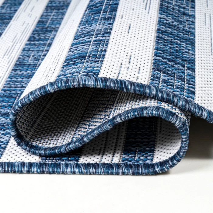 Sukie Modern Offset Stripe Blue/Ivory 2 ft. x 8 ft. Indoor/Outdoor Runner Rug