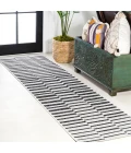 Sukie Modern Offset Stripe Ivory/Black 2 ft. x 8 ft. Indoor/Outdoor Runner Rug