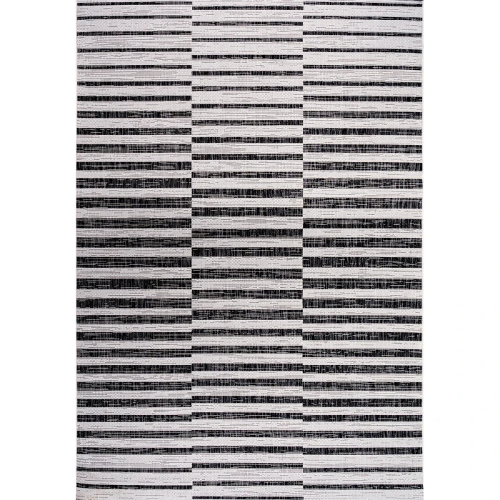 Sukie Modern Offset Stripe Ivory/Black 3 ft. x 5 ft. Indoor/Outdoor Area Rug
