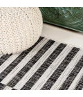 Sukie Modern Offset Stripe Ivory/Black 2 ft. x 8 ft. Indoor/Outdoor Runner Rug