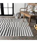 Sukie Modern Offset Stripe Ivory/Black 3 ft. x 5 ft. Indoor/Outdoor Area Rug