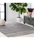 Sukie Modern Offset Stripe Ivory/Black 3 ft. x 5 ft. Indoor/Outdoor Area Rug