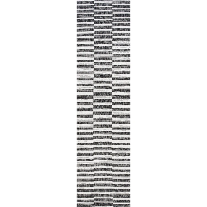 Sukie Modern Offset Stripe Black/Ivory 2 ft. x 10 ft. Indoor/Outdoor Runner Rug