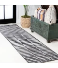 Sukie Modern Offset Stripe Black/Ivory 2 ft. x 10 ft. Indoor/Outdoor Runner Rug