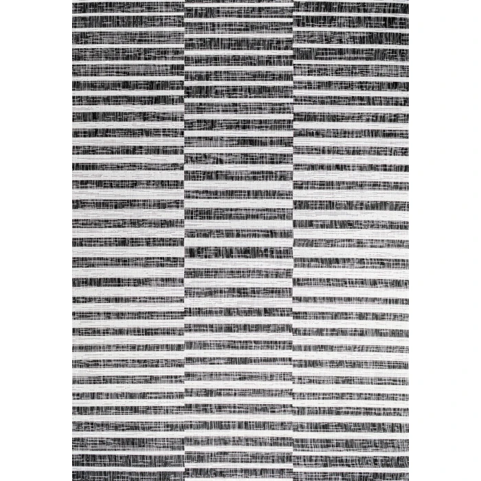 Sukie Modern Offset Stripe Black/Ivory 5 ft. x 8 ft. Indoor/Outdoor Area Rug