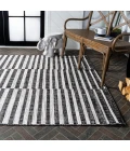 Sukie Modern Offset Stripe Black/Ivory 5 ft. x 8 ft. Indoor/Outdoor Area Rug
