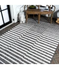 Sukie Modern Offset Stripe Black/Ivory 5 ft. x 8 ft. Indoor/Outdoor Area Rug