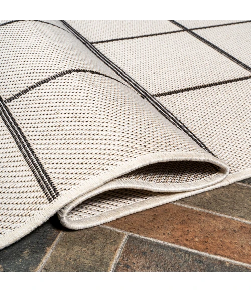 Grid Modern Squares Cream/Black 2 ft. x 8 ft. Indoor/Outdoor Runner Rug