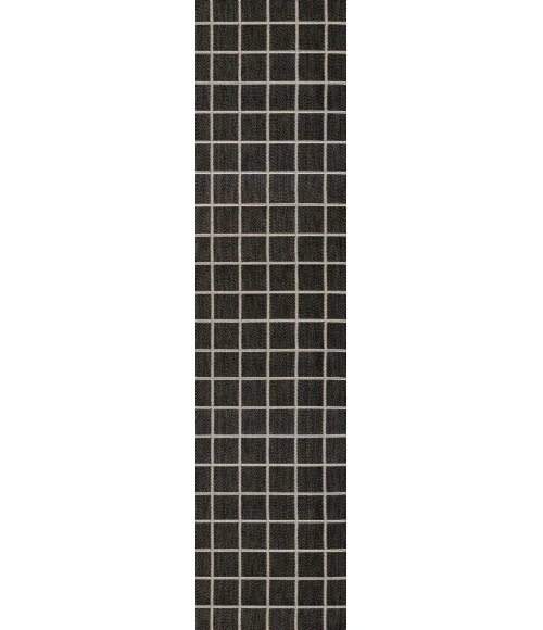 Grid Modern Squares Black/Cream 2 ft. x 8 ft. Indoor/Outdoor Runner Rug