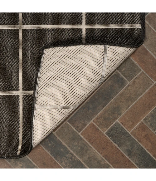 Grid Modern Squares Black/Cream 2 ft. x 8 ft. Indoor/Outdoor Runner Rug