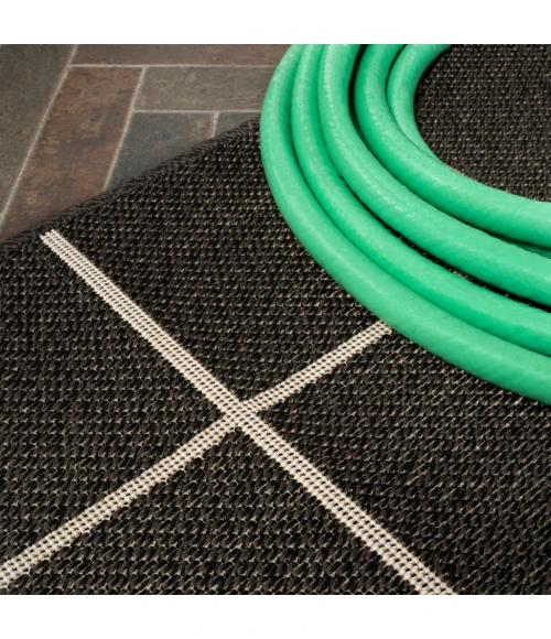 Grid Modern Squares Black/Cream 2 ft. x 8 ft. Indoor/Outdoor Runner Rug