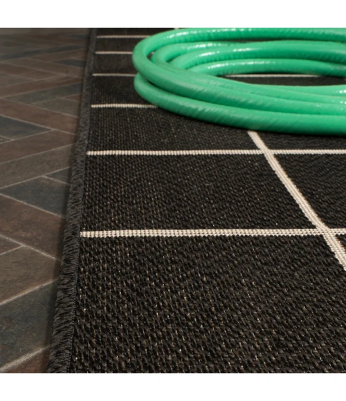 Grid Modern Squares Black/Cream 2 ft. x 8 ft. Indoor/Outdoor Runner Rug