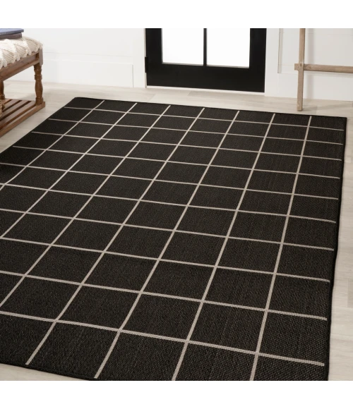Grid Modern Squares Black/Cream 8 ft. x 10 ft. Indoor/Outdoor Area Rug