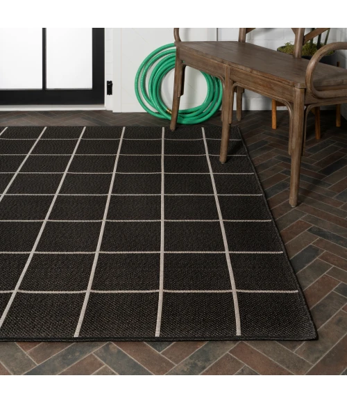 Grid Modern Squares Black/Cream 8 ft. x 10 ft. Indoor/Outdoor Area Rug