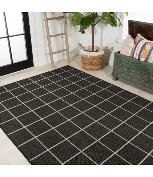 Grid Modern Squares Black/Cream 8 ft. x 10 ft. Indoor/Outdoor Area Rug