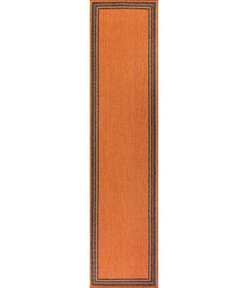 James Modern Border Stripe Orange/Dark Gray 2 ft. x 8 ft. Indoor/Outdoor Runner Rug